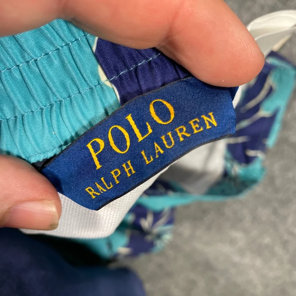 Polo Ralph Lauren Mens Floral Hibiscus Swim Trunks Turquoise Navy Blue Large‎